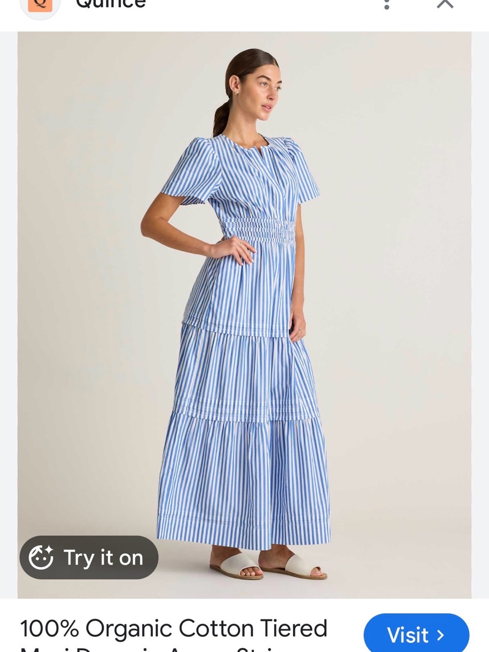 Quince Blue and White Vertical Stripe Tiered Maxi Dress